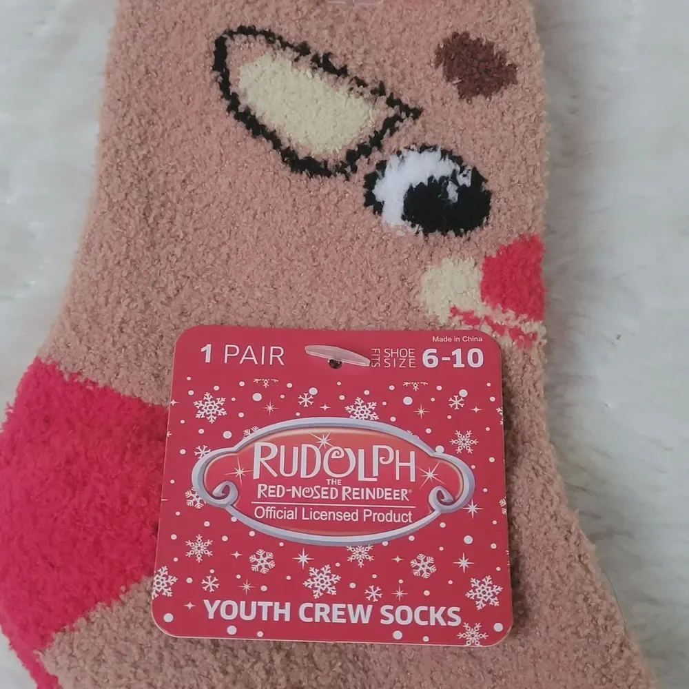Bioworld Rudolph Christmas Crew Socks 1 Pair Sock 5-7 Youth 3-5 Year Olds New